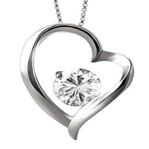 Sterling Silver Heart Pendant Necklace White Topaz Gemstone 18" Chain Boxed NEW